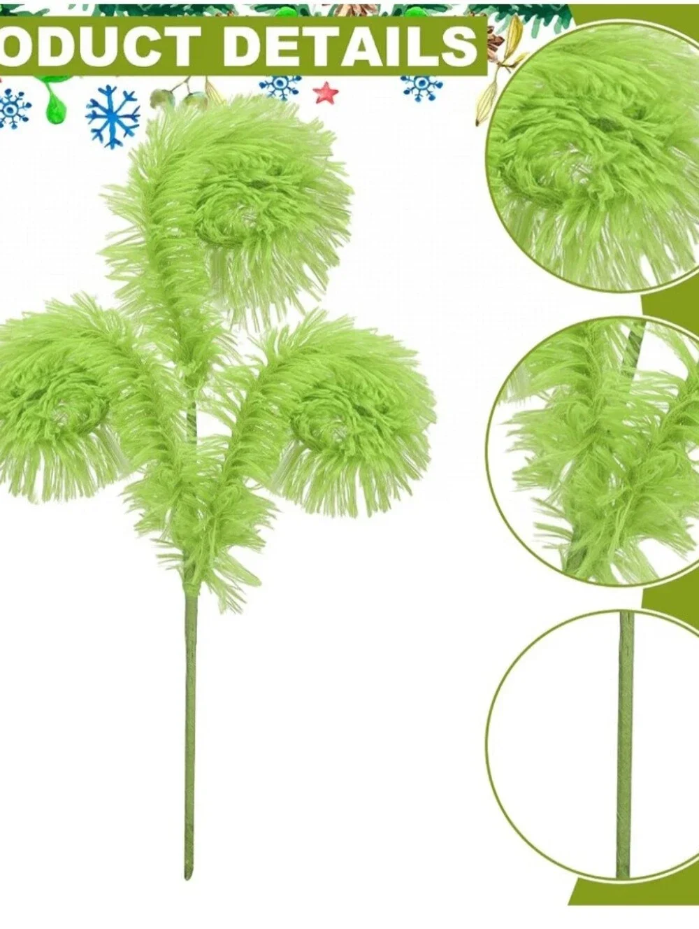 Lime Green Fluffy Christmas Tree Picks - Set of 6. Grinch Theme. NWT.